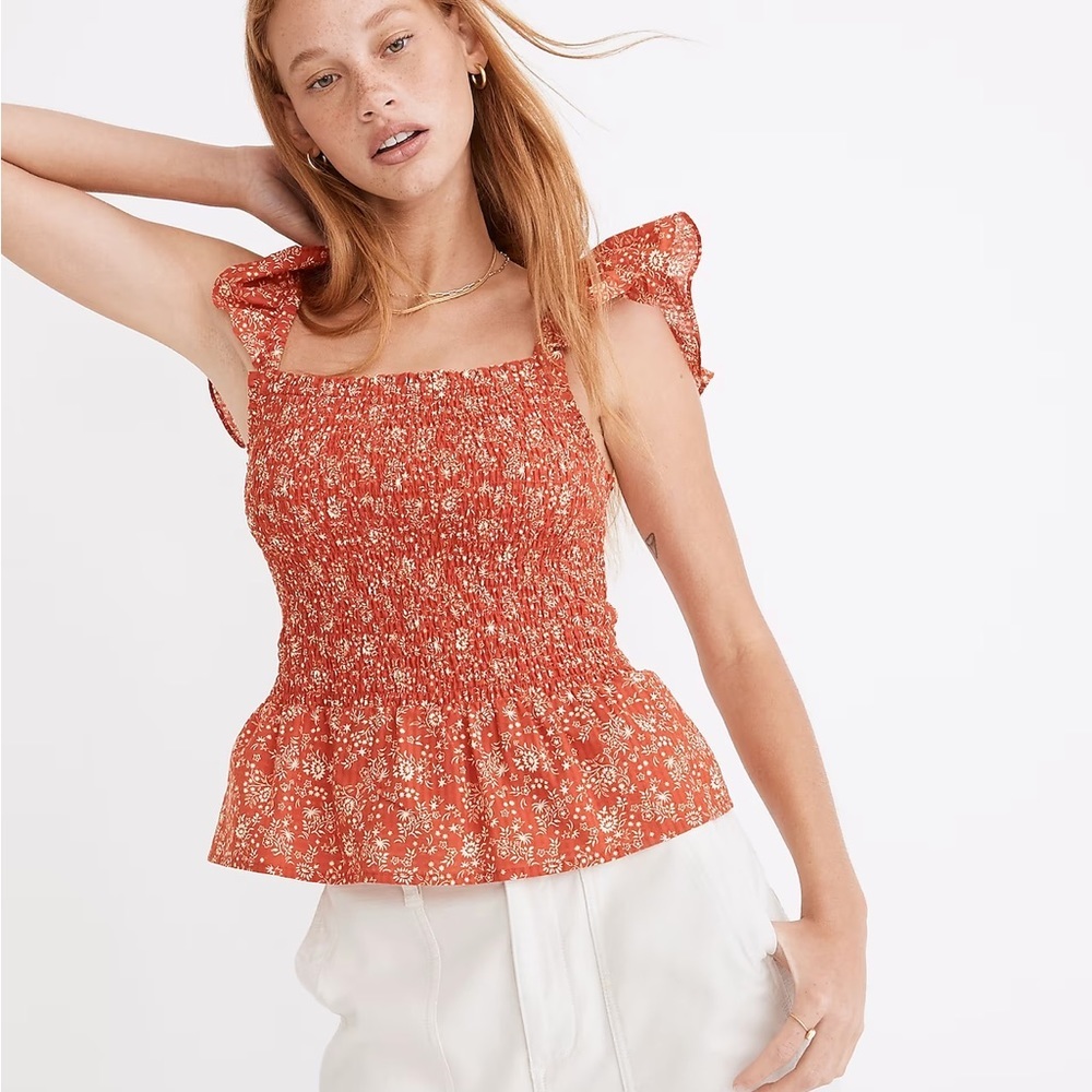 Madewell Lucie Smocked Peplum Top in Piazza Floral